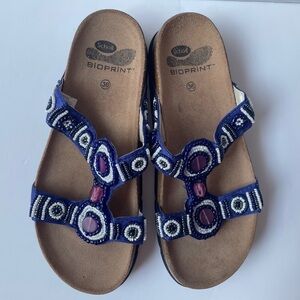 NEW Scholl Bioprint Sandals Beaded Blue Plantar Sz. 36